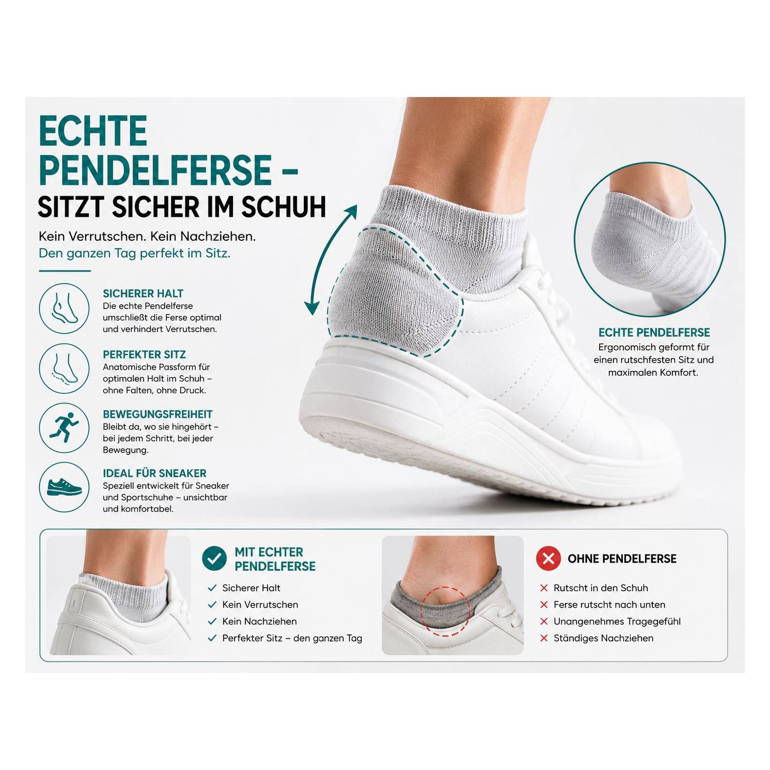 Sneaker Socken Damen & Herren 6 Paar mit gepolsterter Sohle