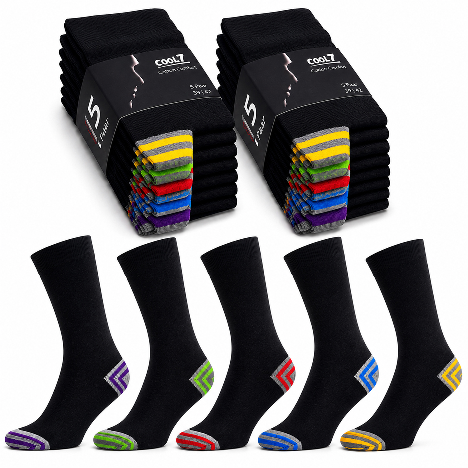 Herren Socken schwarz Colour 10 Paar ( 2 x 5er Pack), venenfreundlich atmungsaktiv