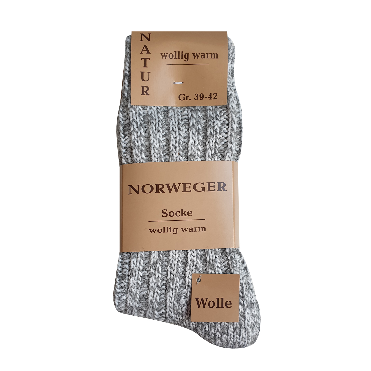 Herren Norwegersocken Grobstrick Hellgrau melange 2er Pack 43 - 46