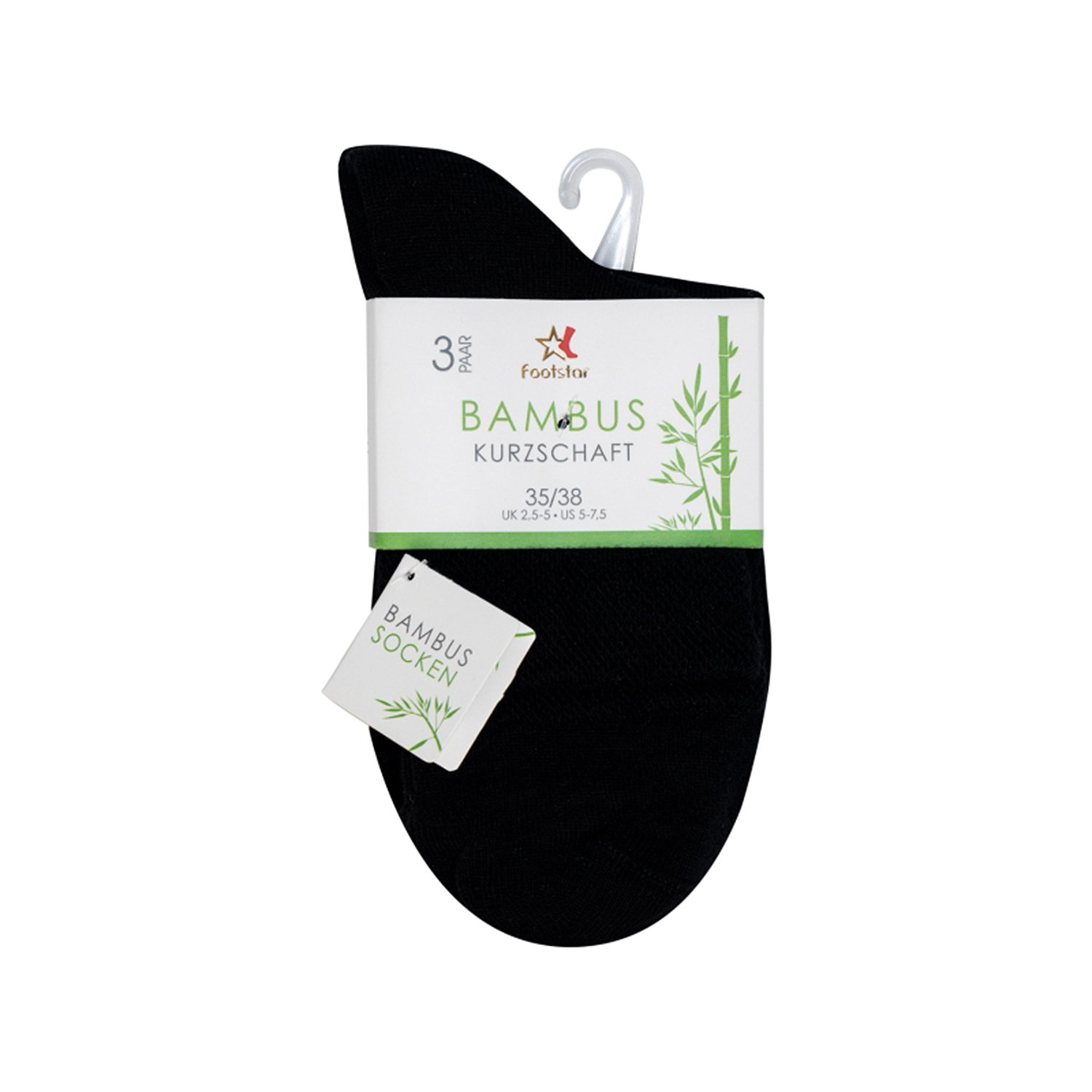 Damen Kurzschaftsocken Bambus mit Komfortbund 3er Pack schwarz
