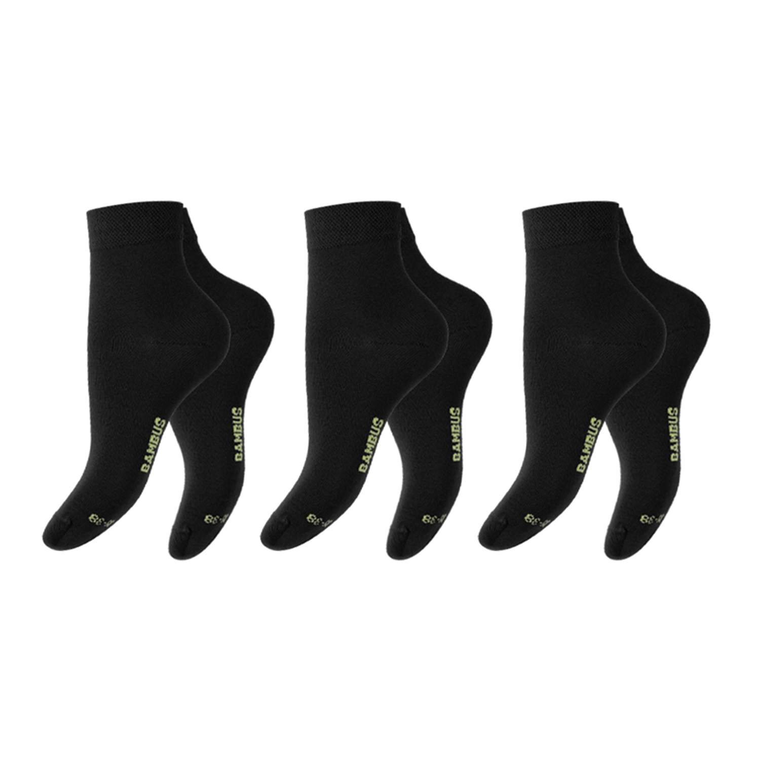 Damen Kurzschaftsocken Bambus mit Komfortbund 3er Pack schwarz