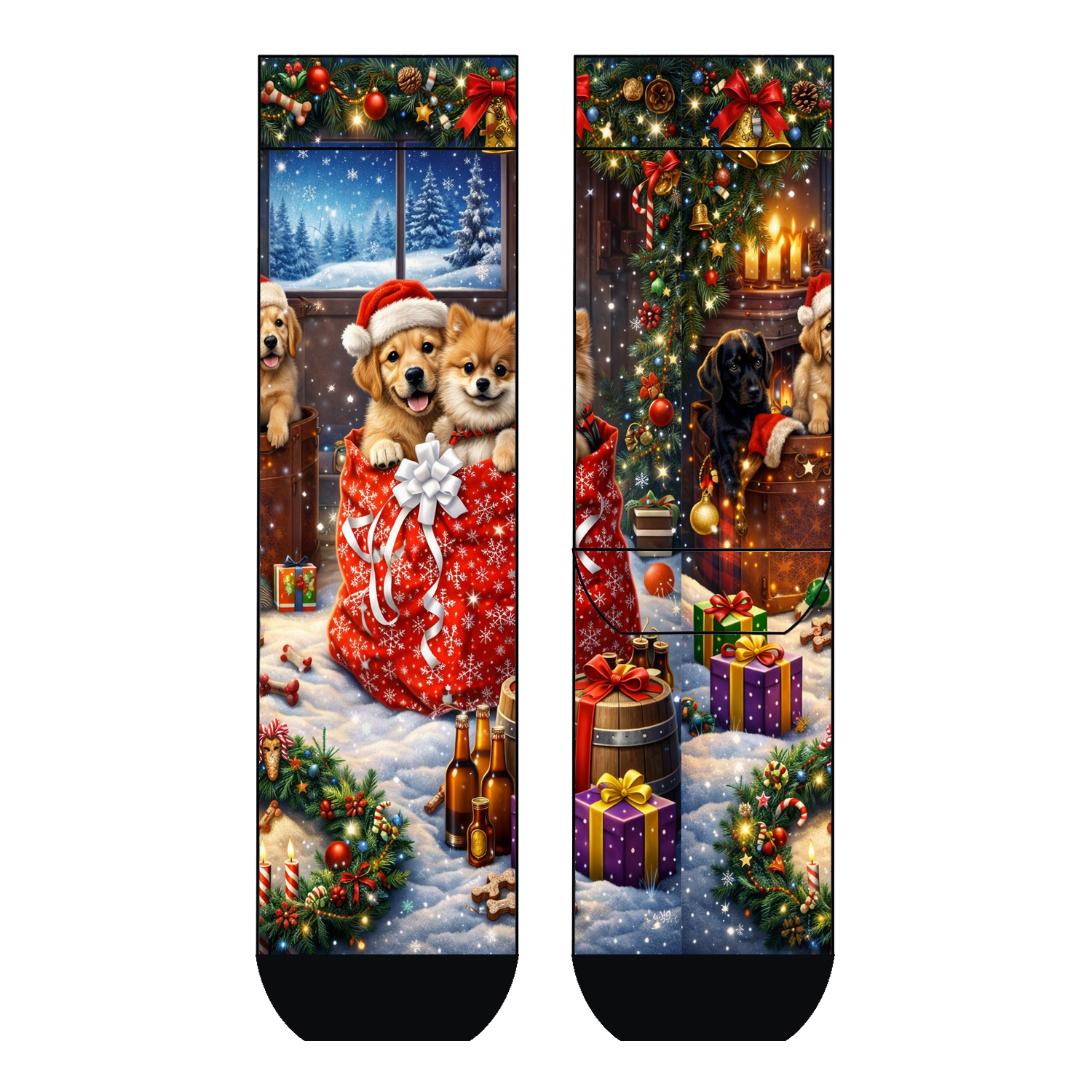 Damen Socken Dogs xmas night COOL7 rund bedruckt