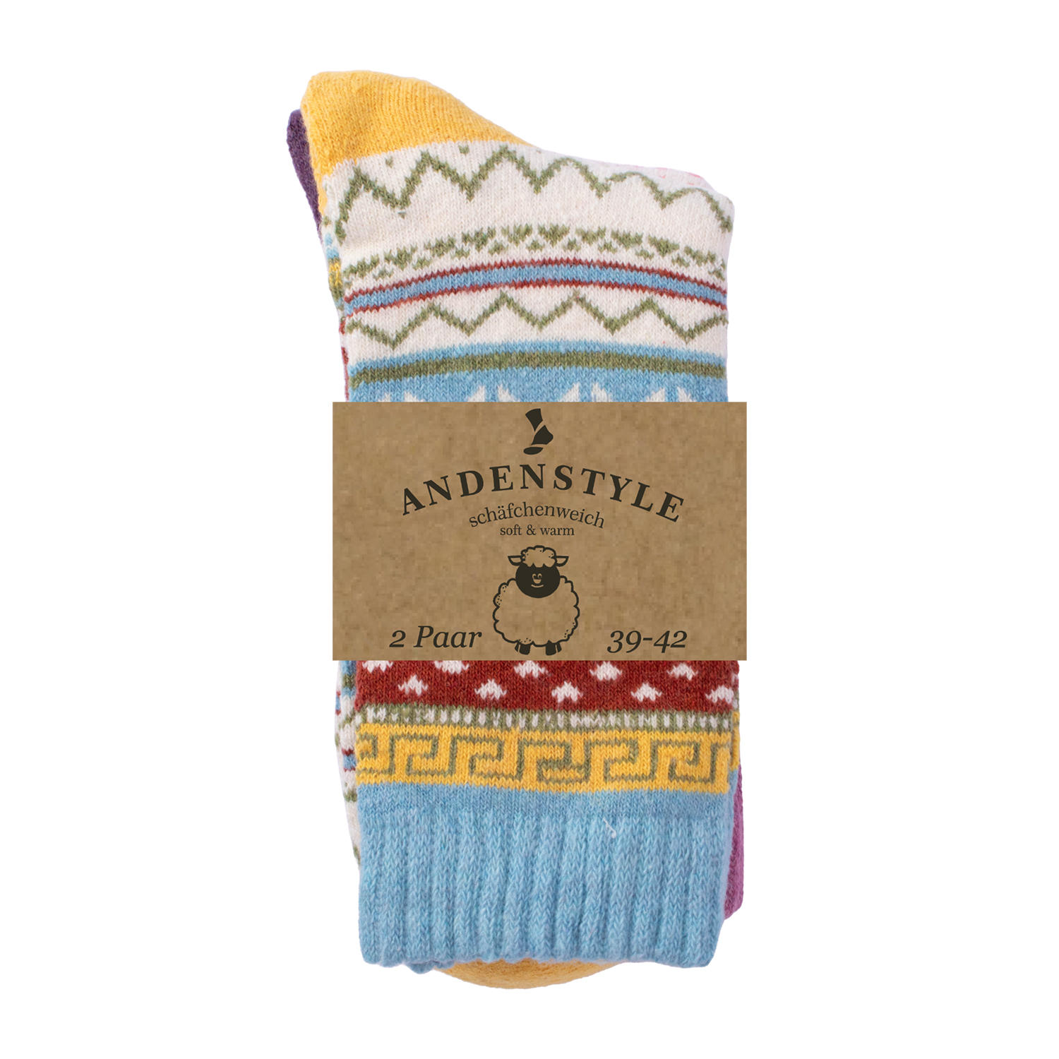 Damen Socken Andenstyle 2er Pack Hellblau + Lila 39 - 42
