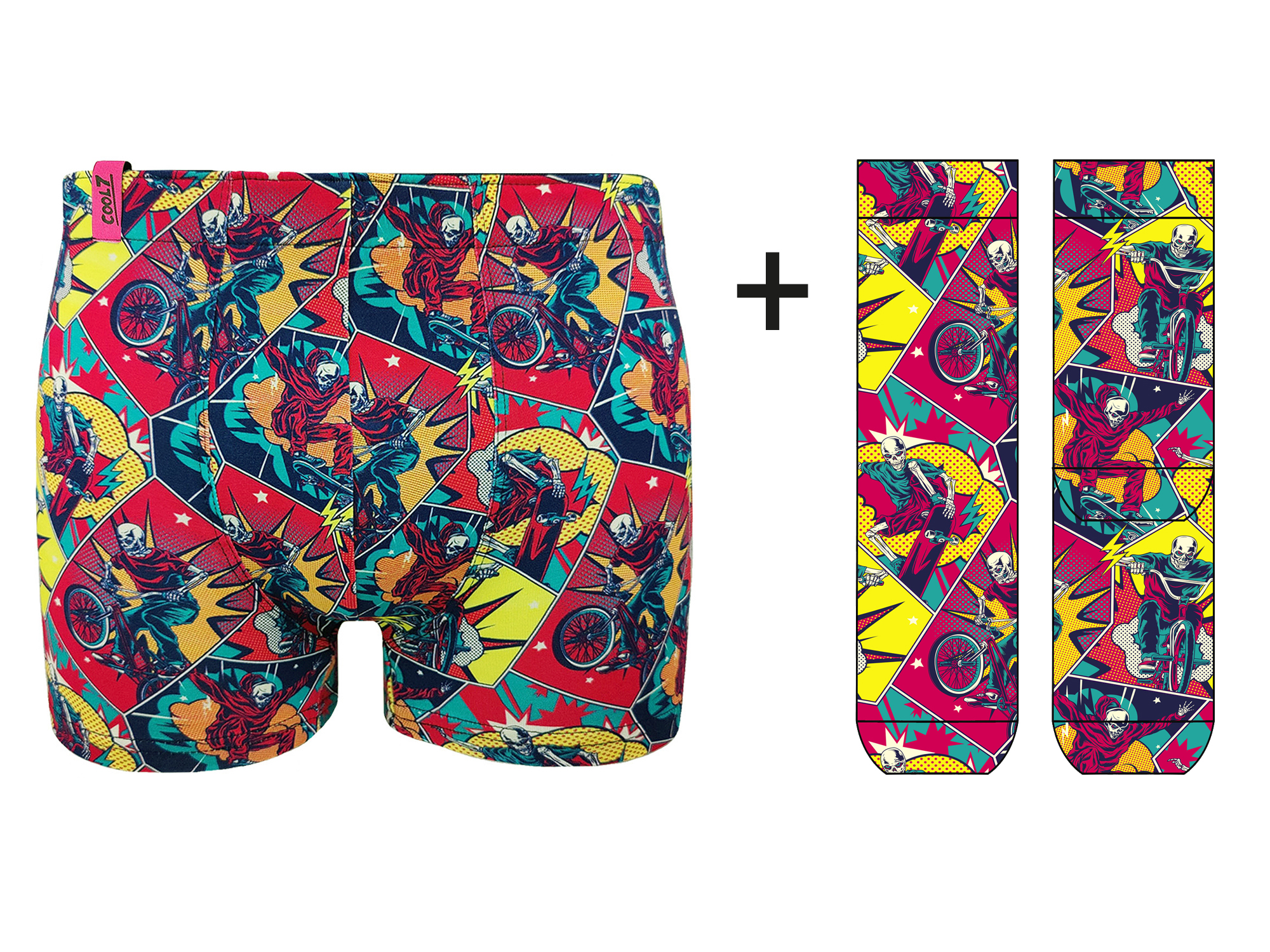 Herren Boxer + Socken Set Retro Skeletons in Geschenkverpackung COOL7
