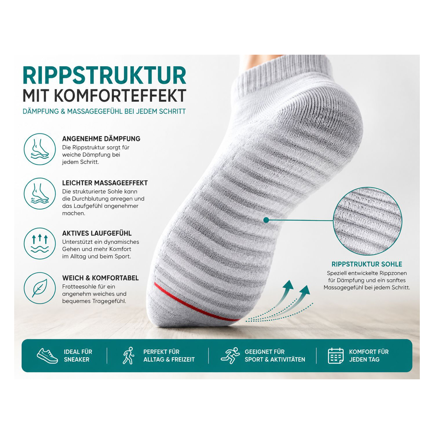 Sneaker Socken Damen & Herren 6 Paar mit gepolsterter Sohle