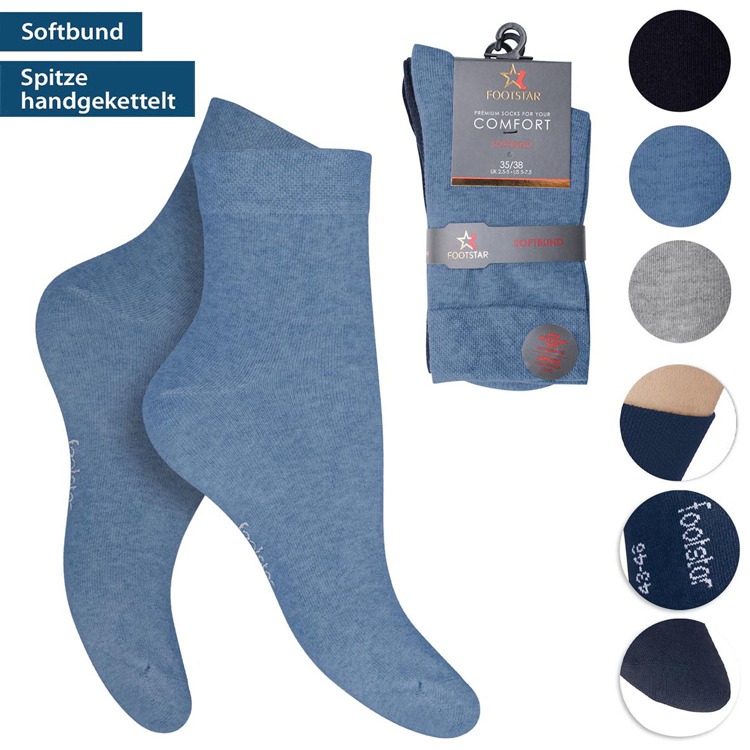Damen Socken Premium mit Softbund ohne Gummidruck Mix 3er Pack