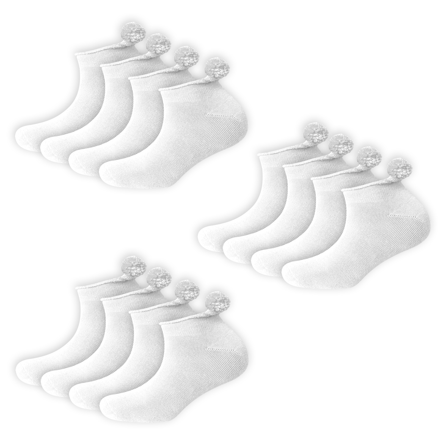 Damen Frottee Sneaker Pompom 6er Pack (3x 2er Pack) 36-41
