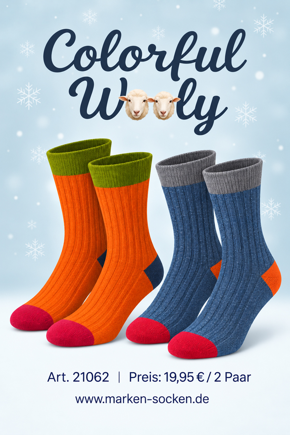 Damen und Herren Socken Colorful Wooly 2er Pack
