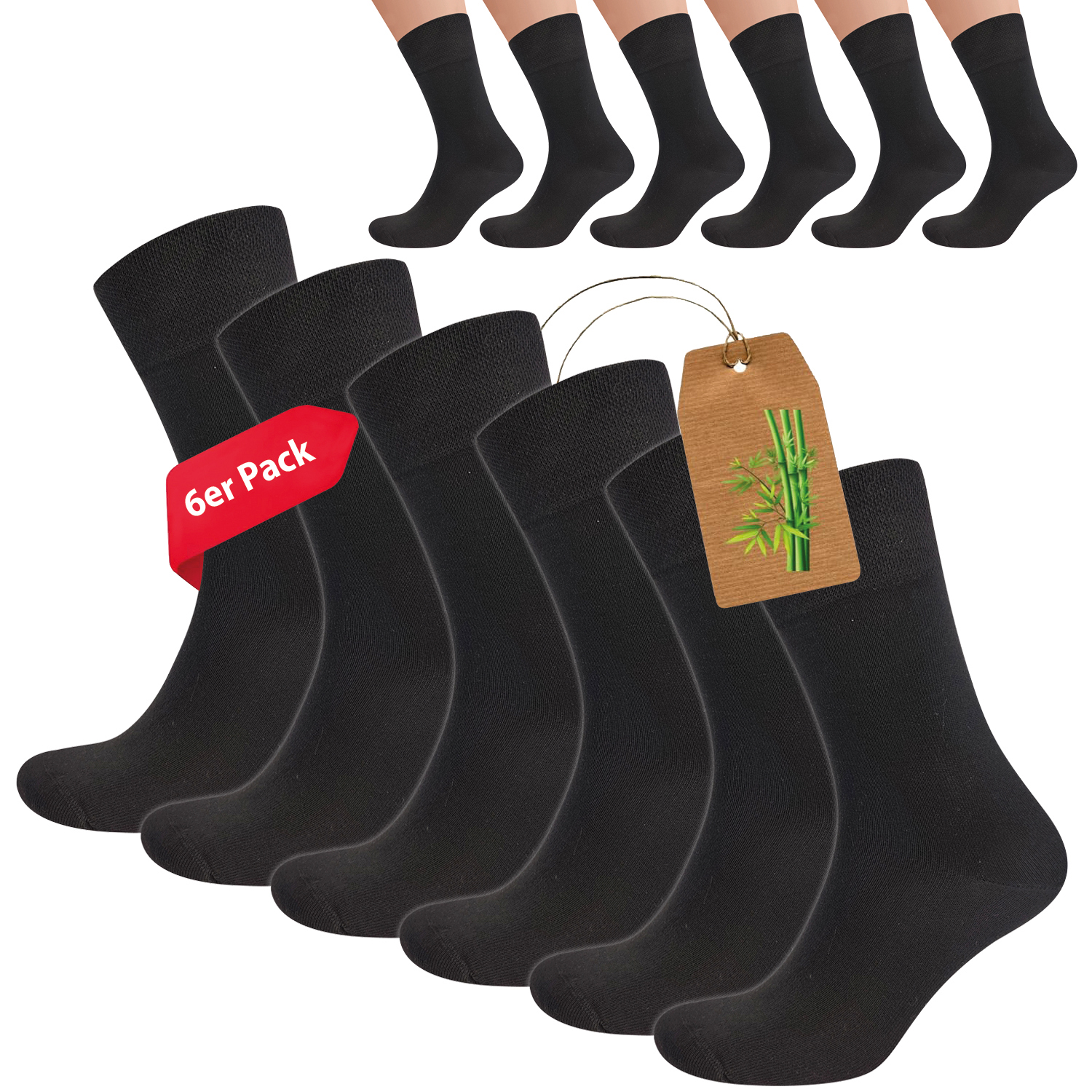 Unisex Diabetiker Socken Bamboo Super Soft 2x3er Pack  schwarz 36 - 41