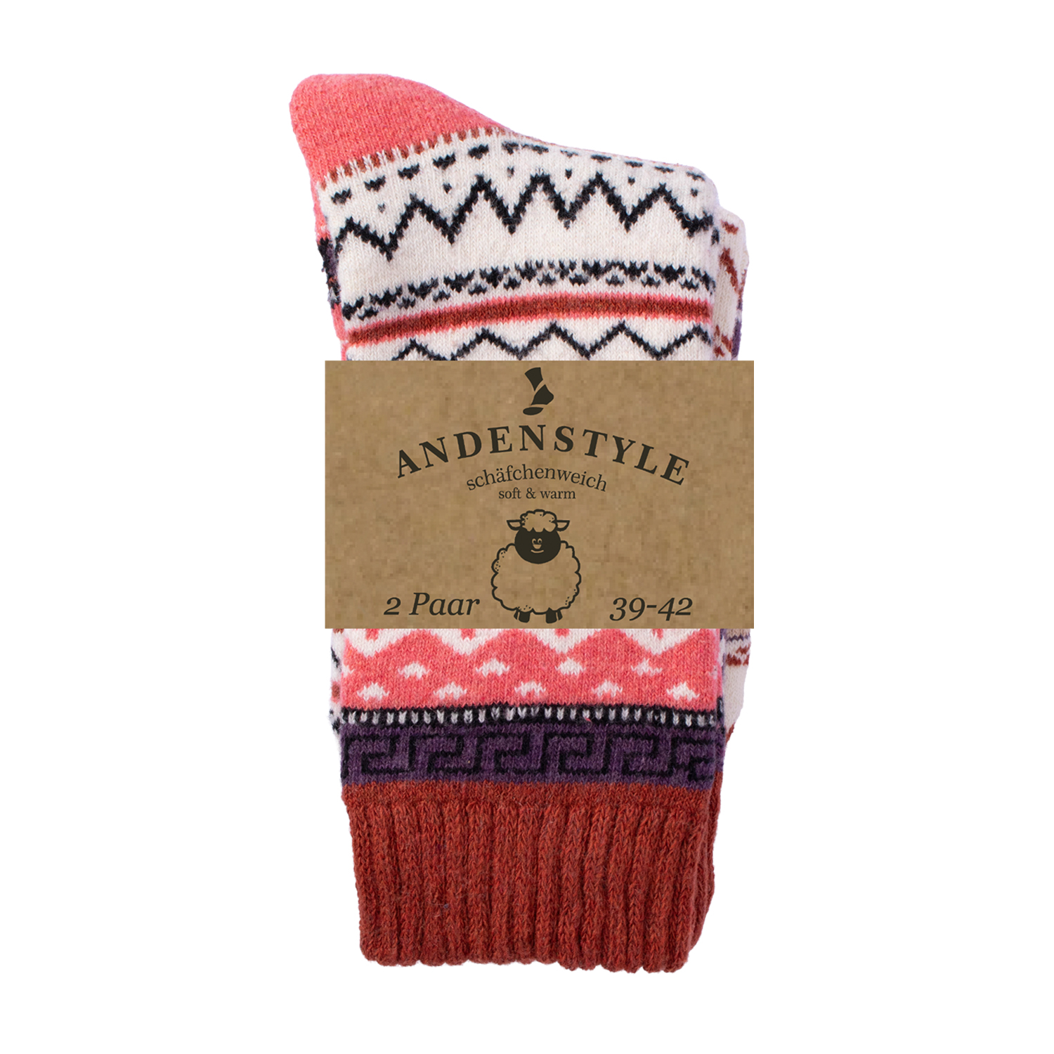 Damen Socken Andenstyle 2er Pack Rost + Hellbeige 39 - 42