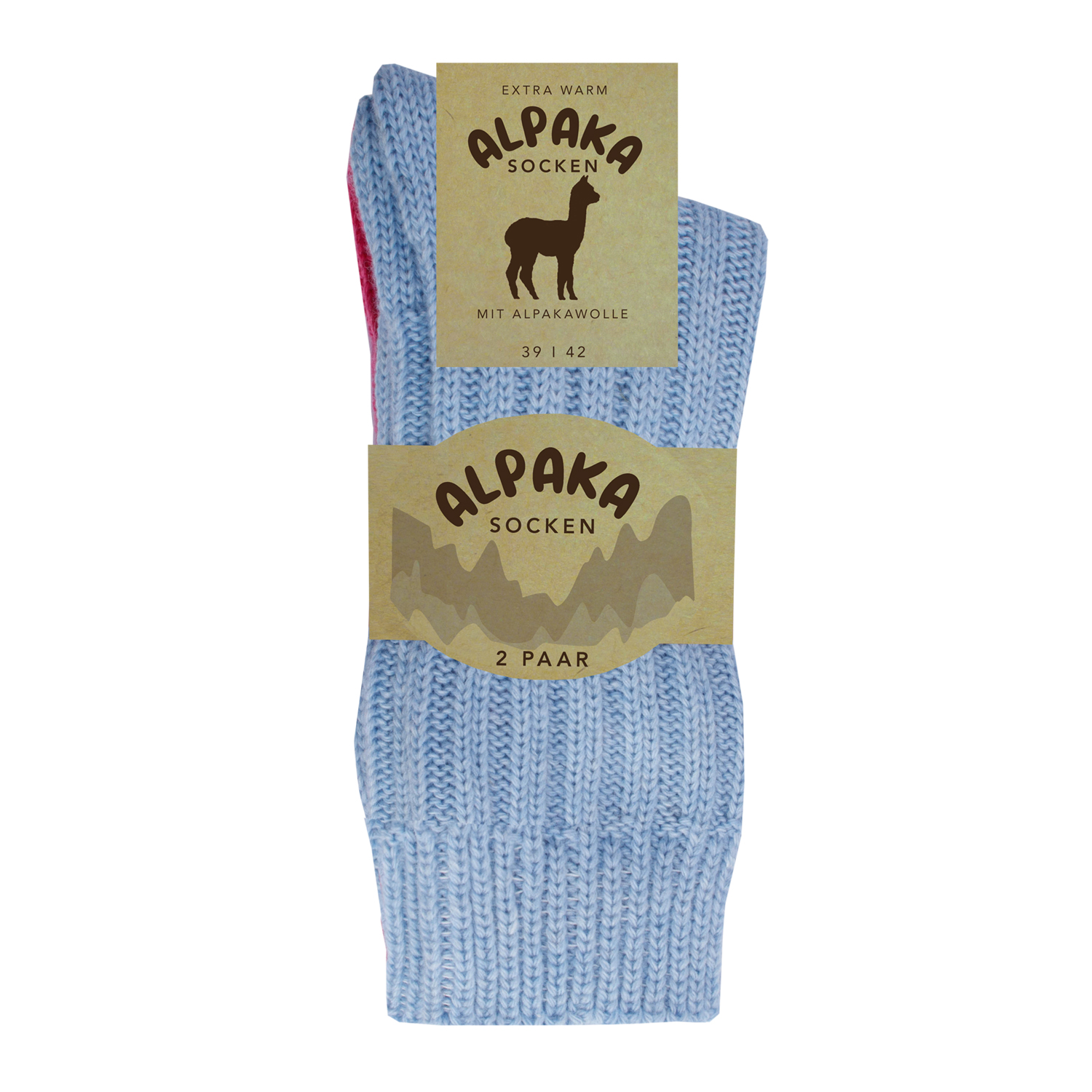 Damen Alpaka Socken Hellblau + Pink 2er Pack