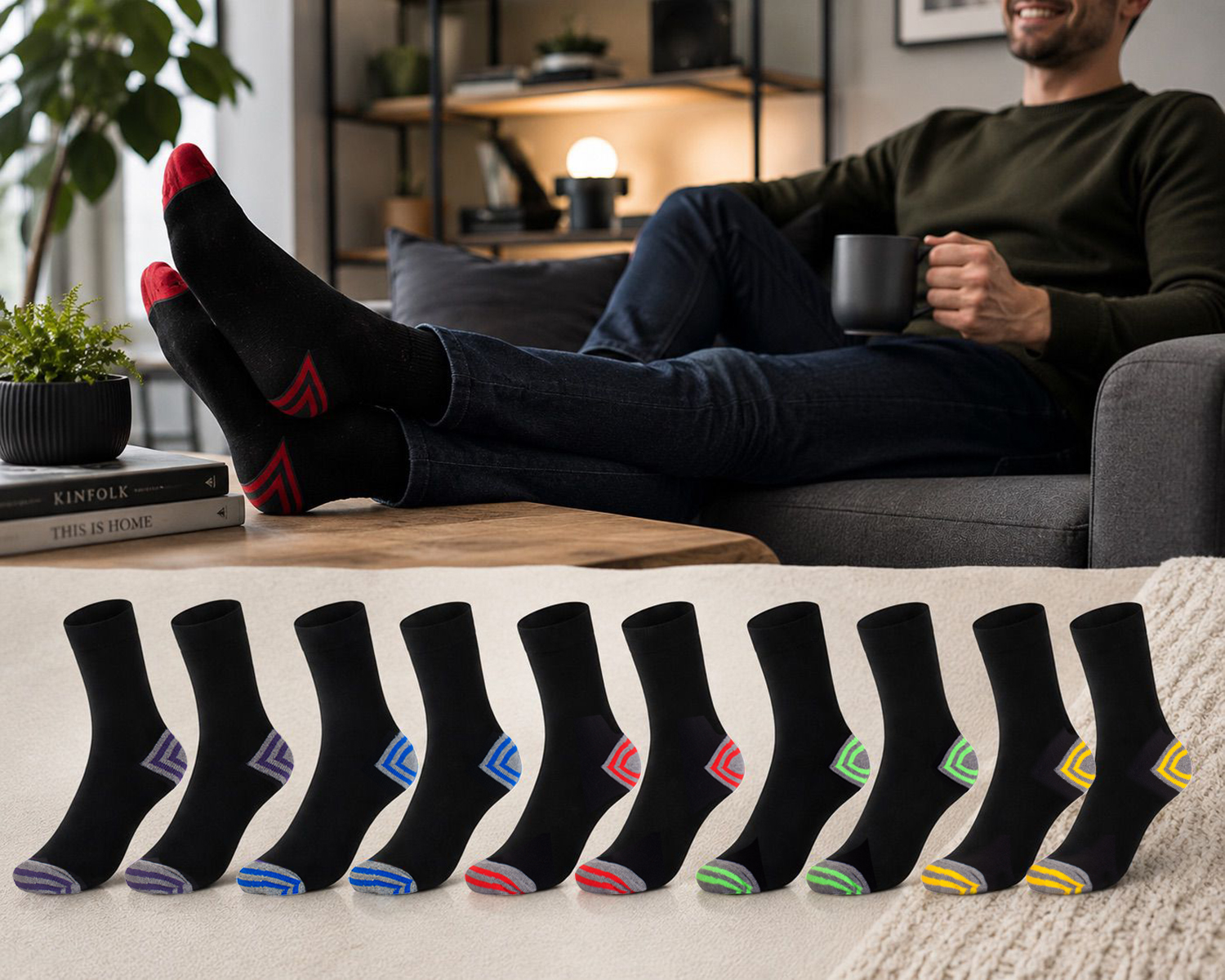 Herren Socken schwarz Colour 10 Paar ( 2 x 5er Pack), venenfreundlich atmungsaktiv