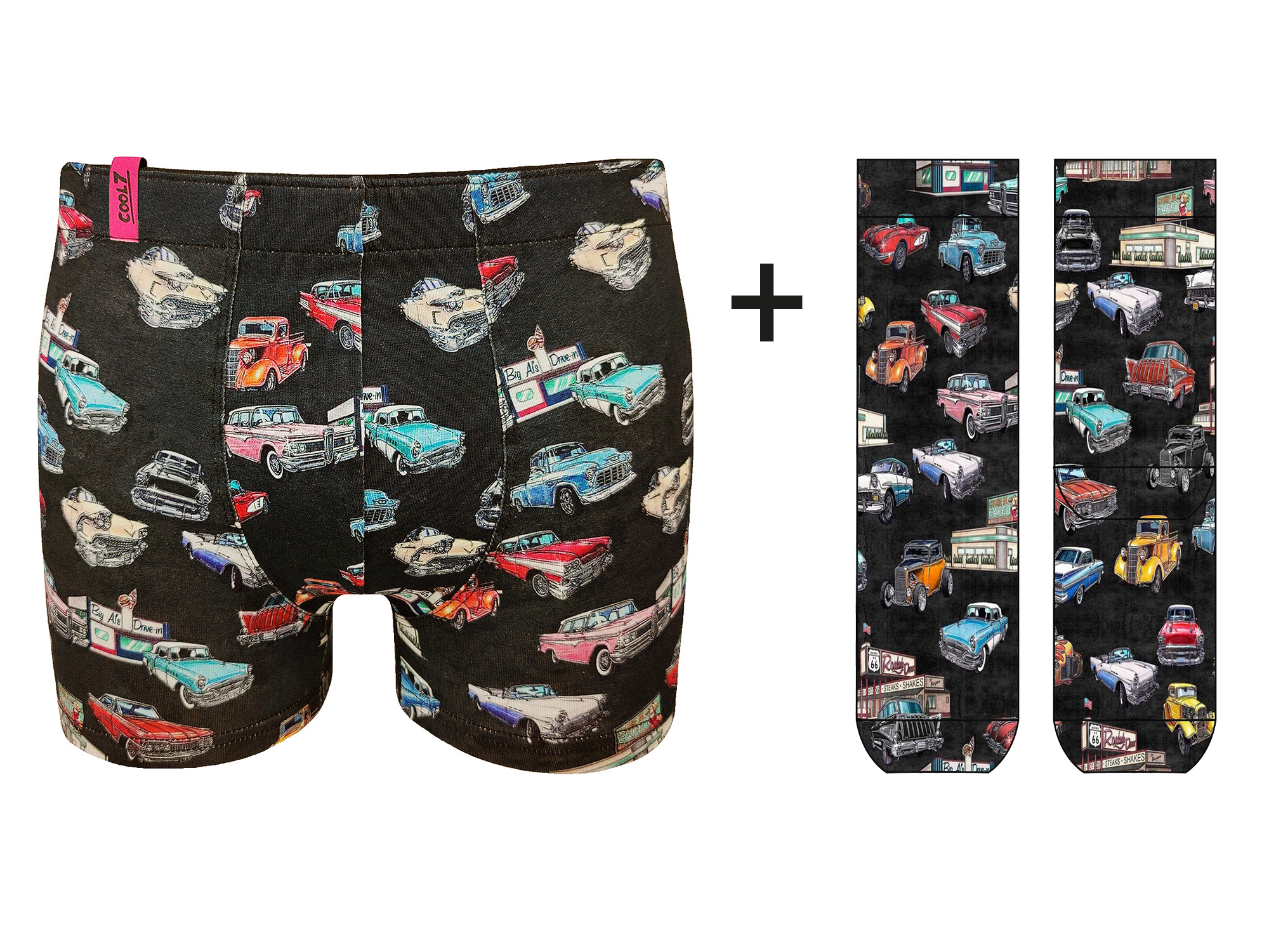 Herren Boxer + Socken Set Oldtimer in Geschenkverpackung COOL7 4/S