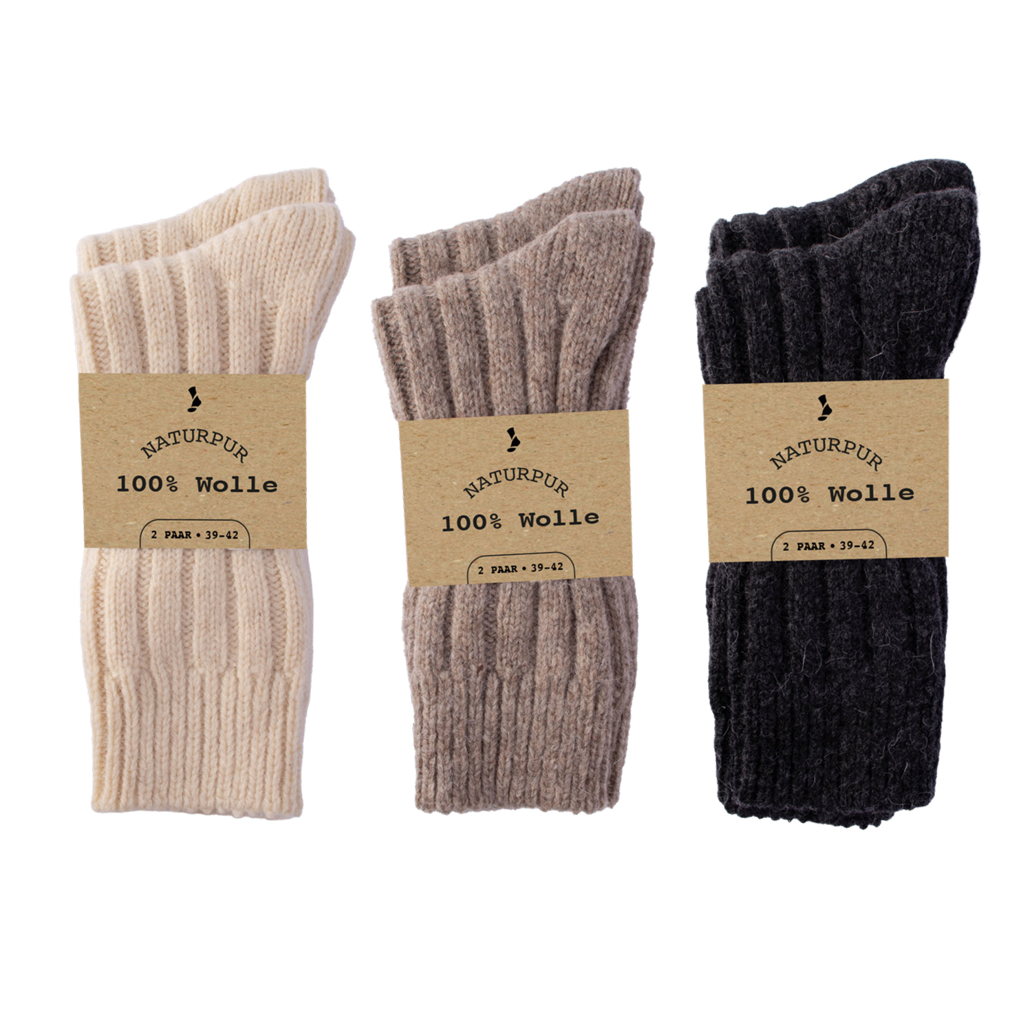 Herren Wollsocken Natur Pur 100% Wolle 2er Pack