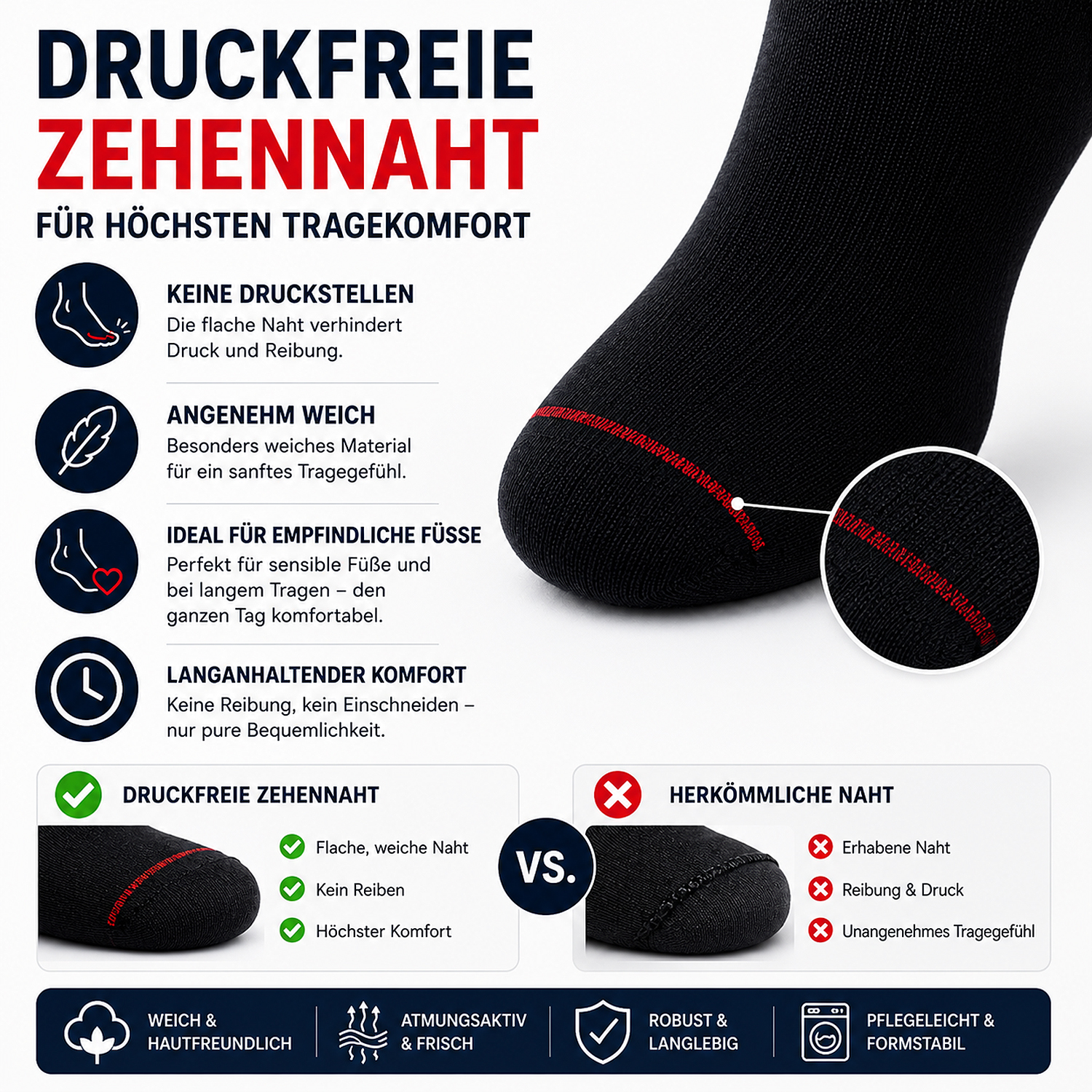 10 Paar Herren Business Socken – Baumwolle, ohne  drückende Naht