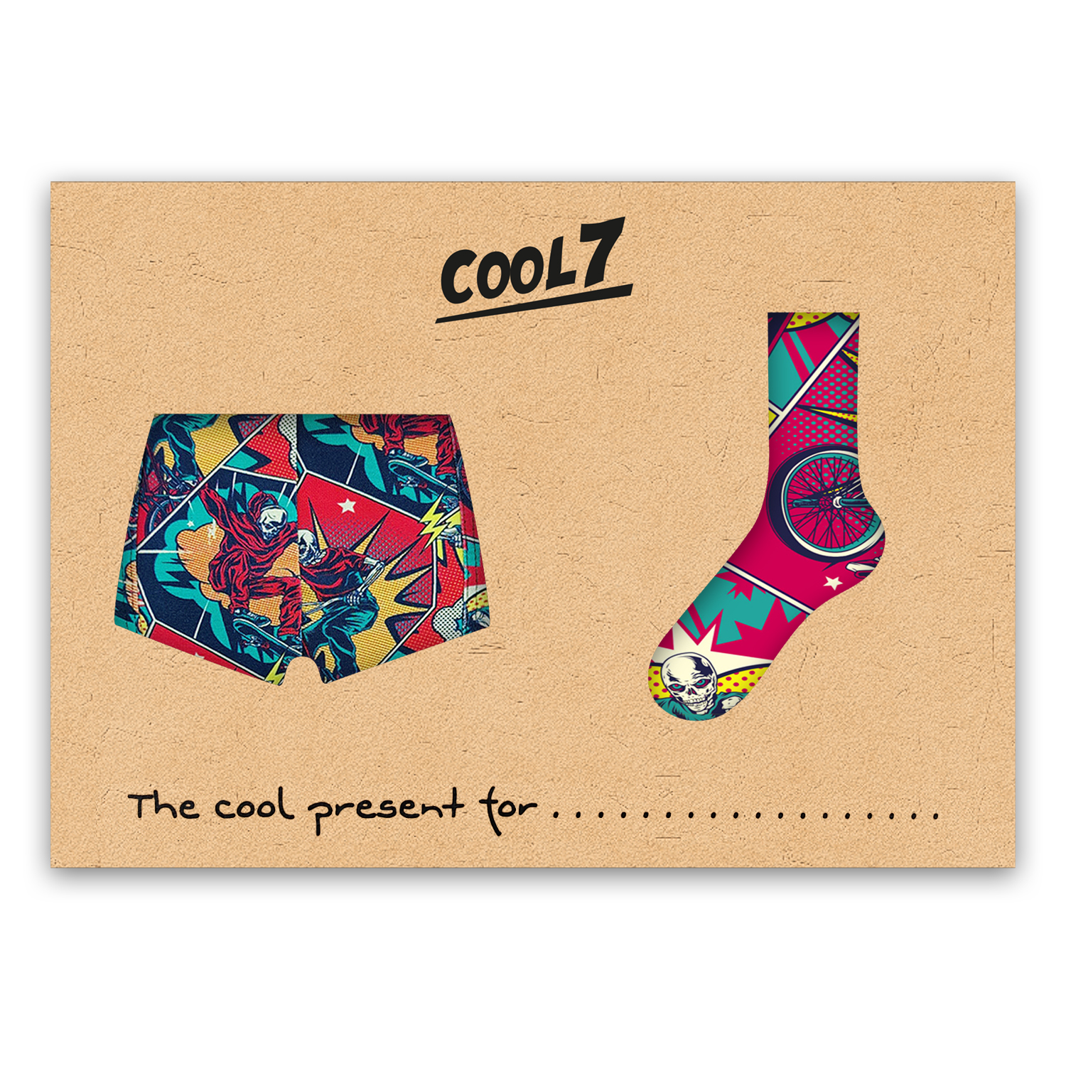 Herren Boxer + Socken Set Retro Skeletons in Geschenkverpackung COOL7