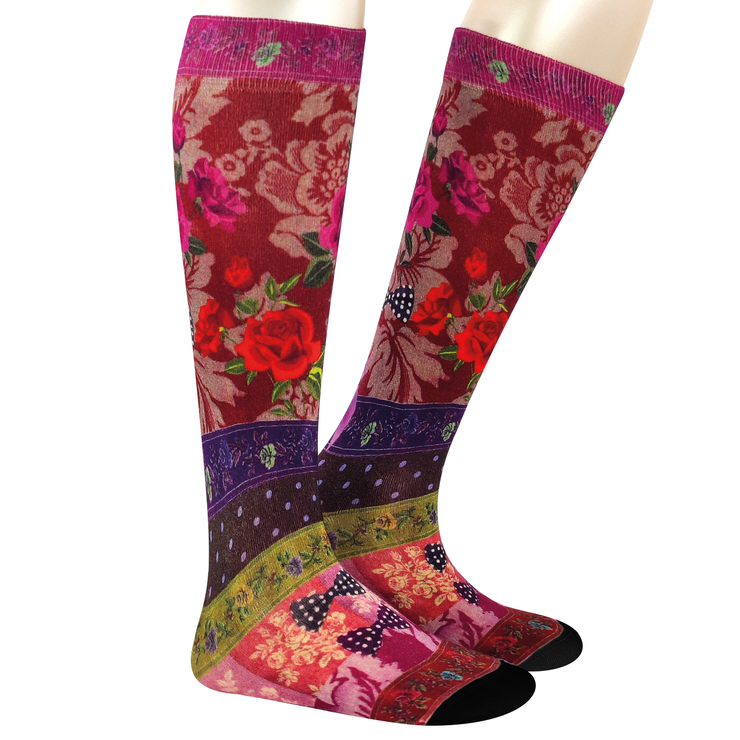 Damen Kniestrümpfe Autumn Roses COOL7 rund bedruckt