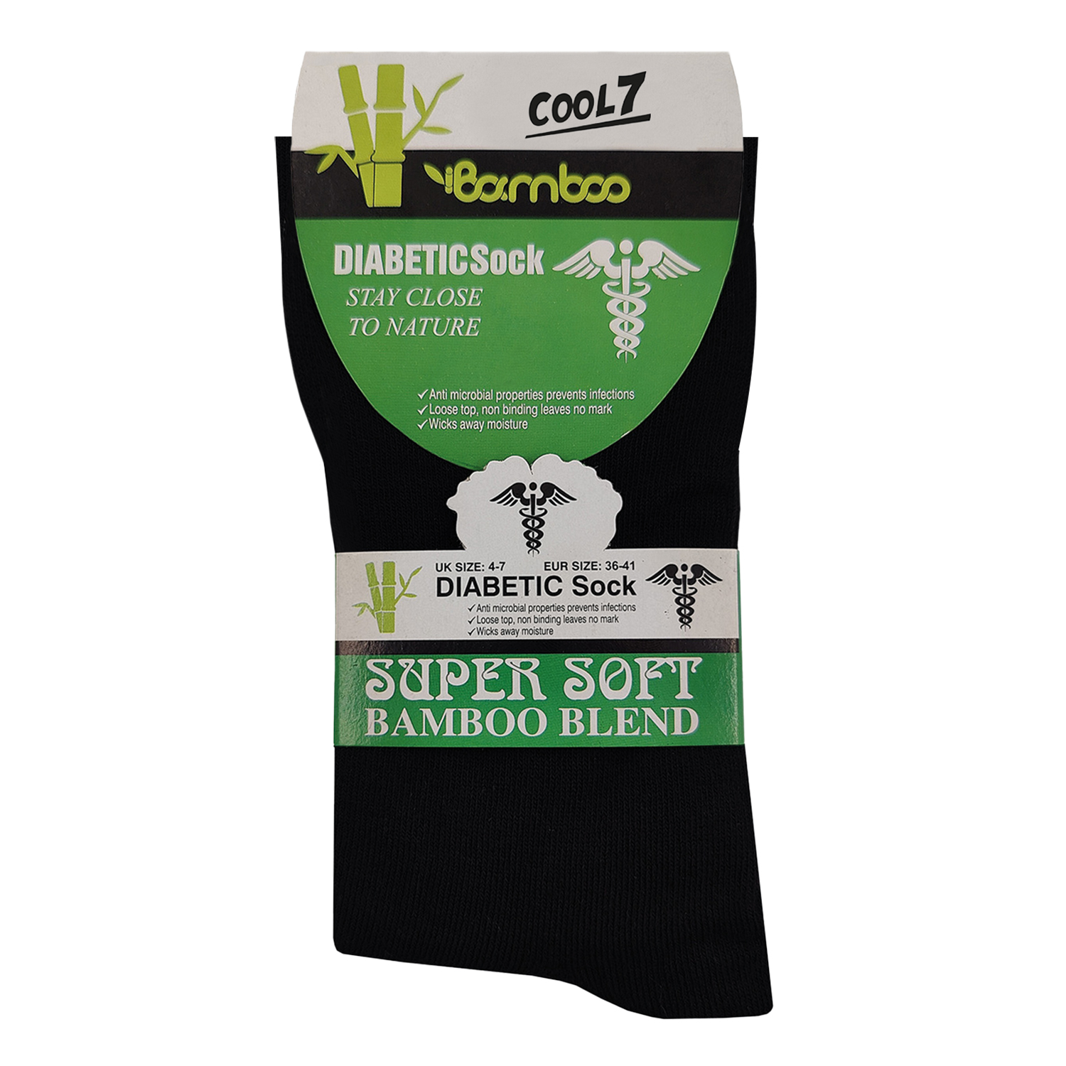 Unisex Diabetiker Socken Bamboo Super Soft 2x3er Pack  schwarz 36 - 41