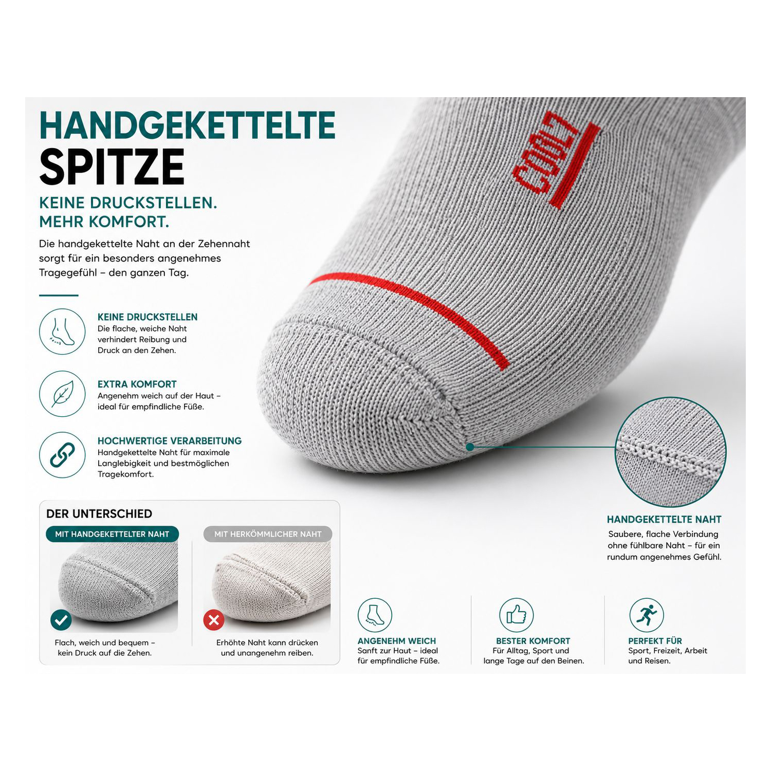 Sneaker Socken Damen & Herren 6 Paar mit gepolsterter Sohle