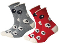 Damen Socken Fluffy Sheeps 2er Pack Set1: Rot + Grau 35 - 38