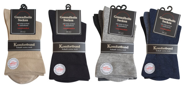 3 Paar Herren Gesundheitssocken ohne Gummizug – extra weiter Komfortbund