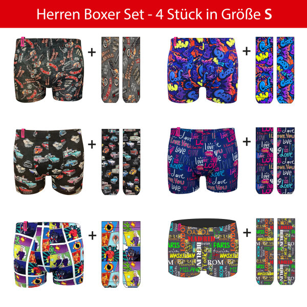 Super Sale Herren Boxer + Socken Sets - COOL7 bedruckt 6 Boxen in Größe S