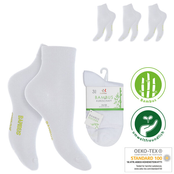 Damen Kurzschaftsocken Bambus mit Komfortbund 3er Pack weiß