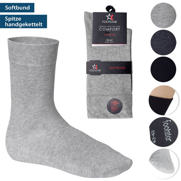 Herren Socken Premium mit Softbund ohne Gummidruck Grau-Schwarz 3er Pack